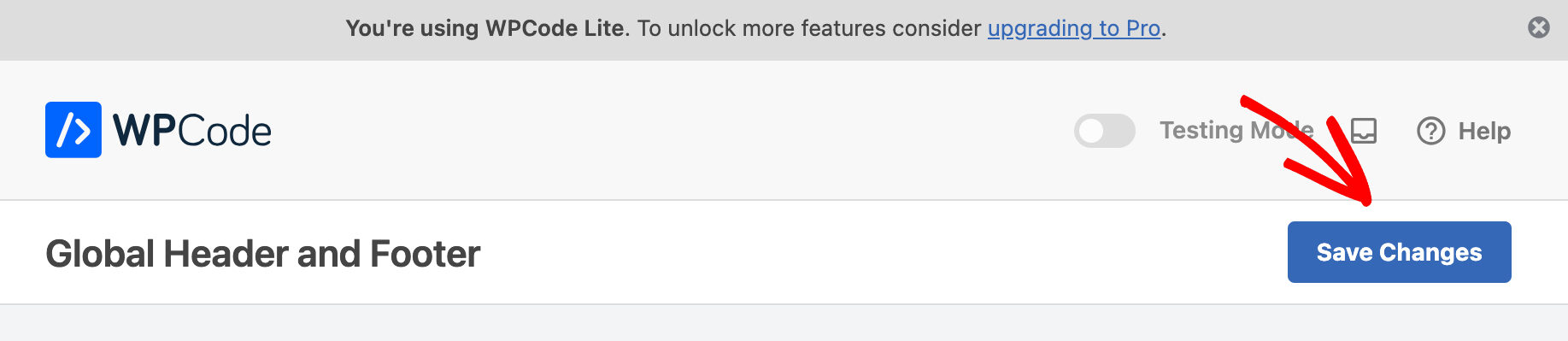 Кнопка Save Changes в WPCode
